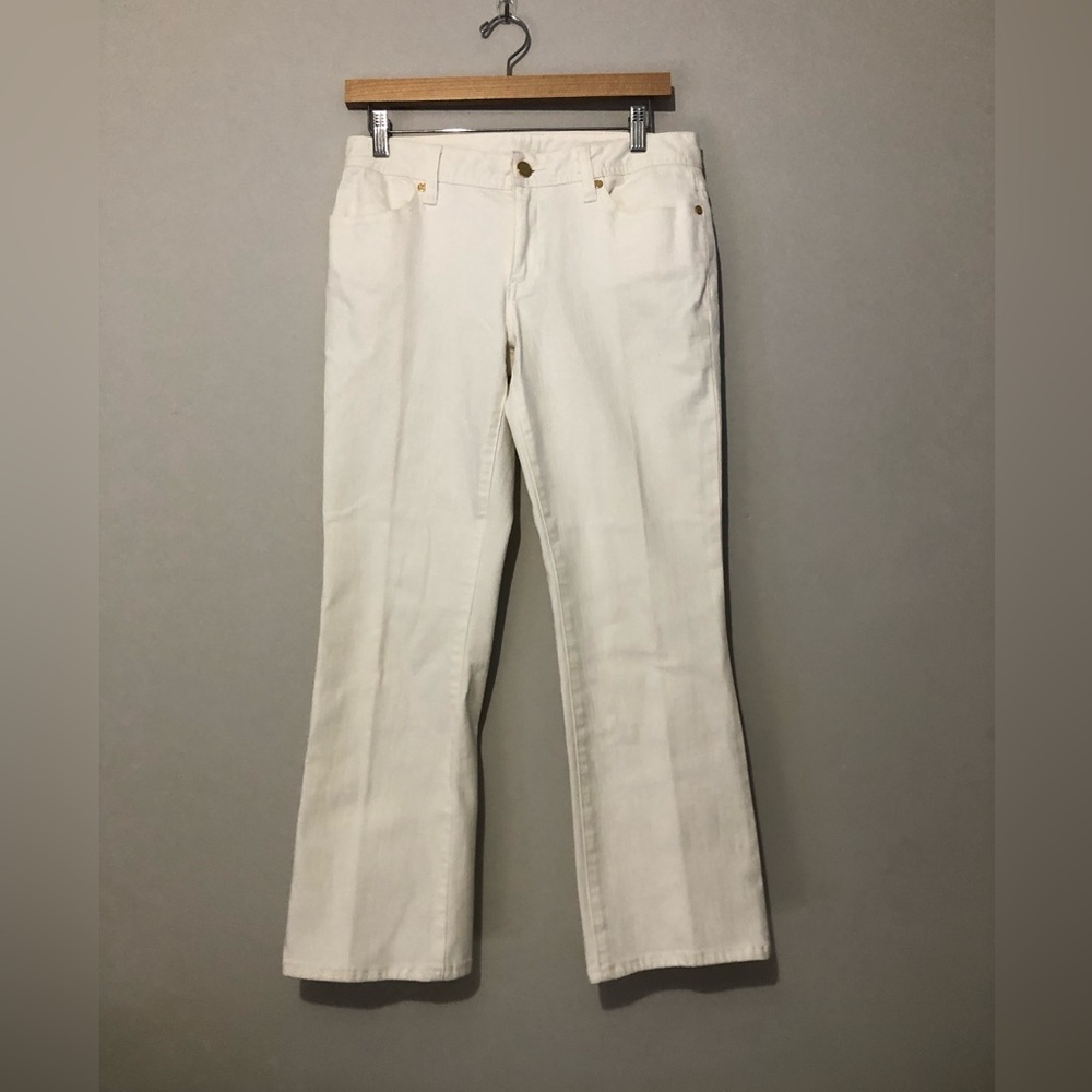 Tory Burch White Cropped Slim Boot Denim Jeans Women’s 28 Embroidered Pockets